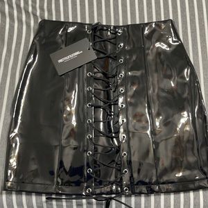 Black Vinyl Lace Up Mini Skirt